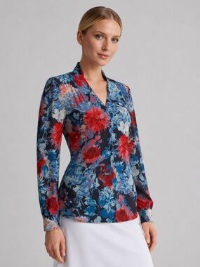 St. John Collection Floral Pintuck Blouse